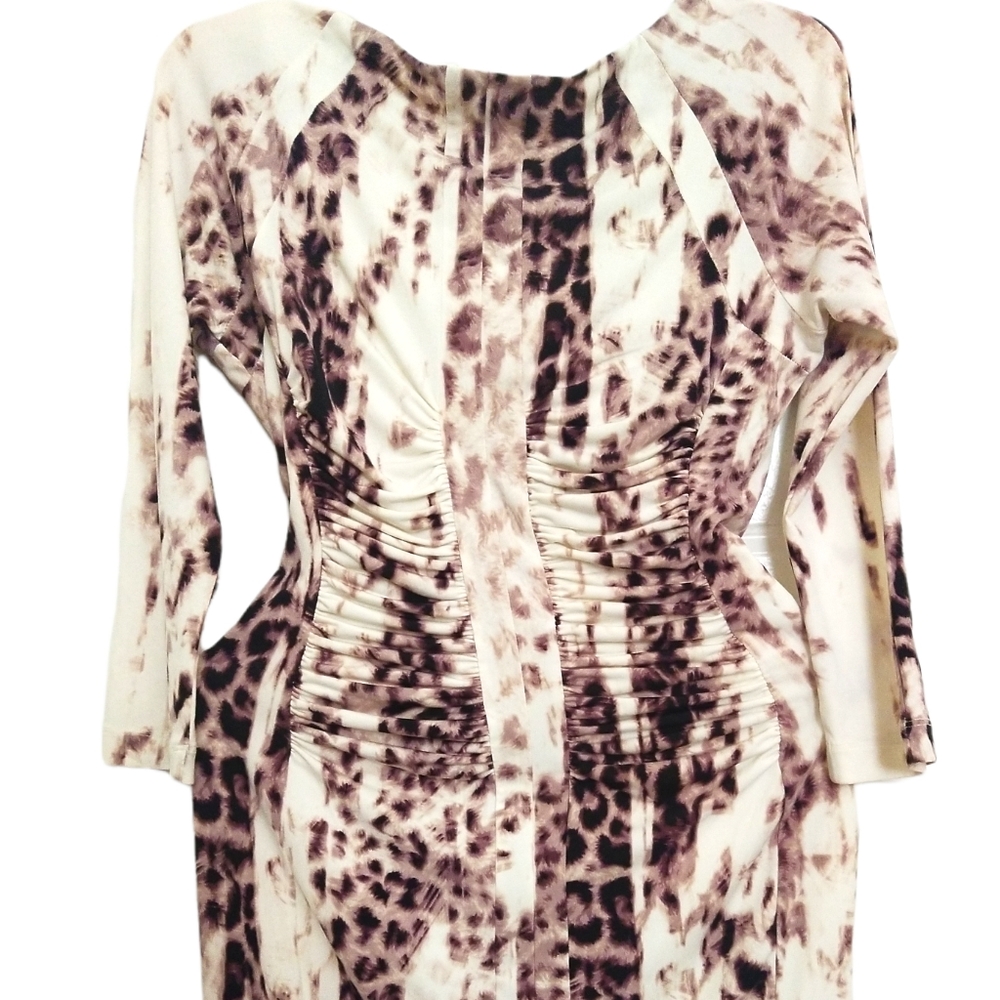Jennifer Lopez Women 3/4 Sleeve Cream Animal Print Stretch Bodycon Dress Size XS